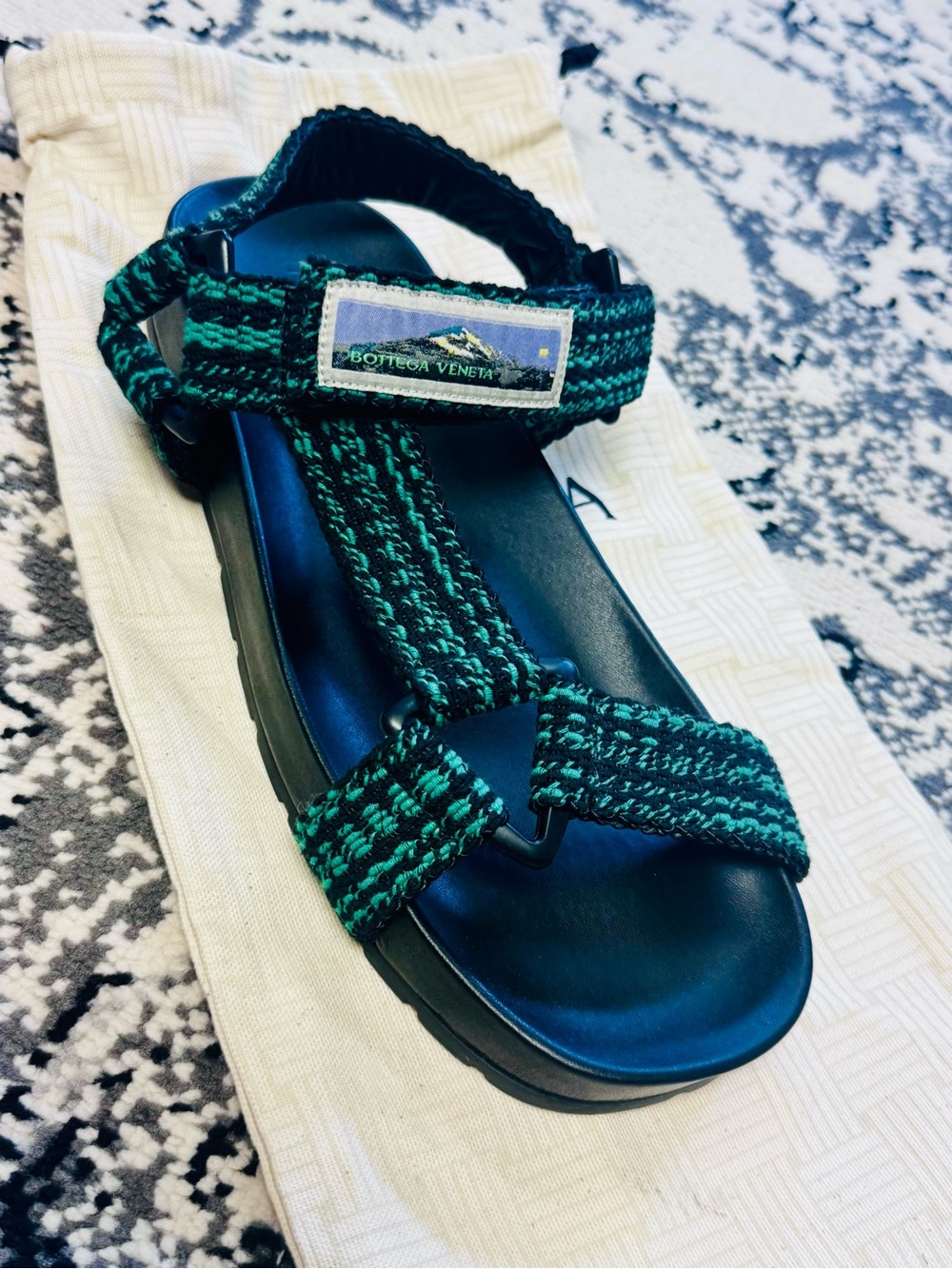 Bottega Veneta Green Woven Strap Men's Trip Sandal Sz 40